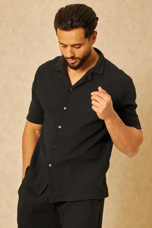 Men Ensemble 2 Pices Chemise Short Effet Lin Noir Black Brentiny Paris Top Bottom Sets Men Ensemble 2 Pices Chemise Short Effet Lin Noir Black Brentiny Paris Top Bottom Sets