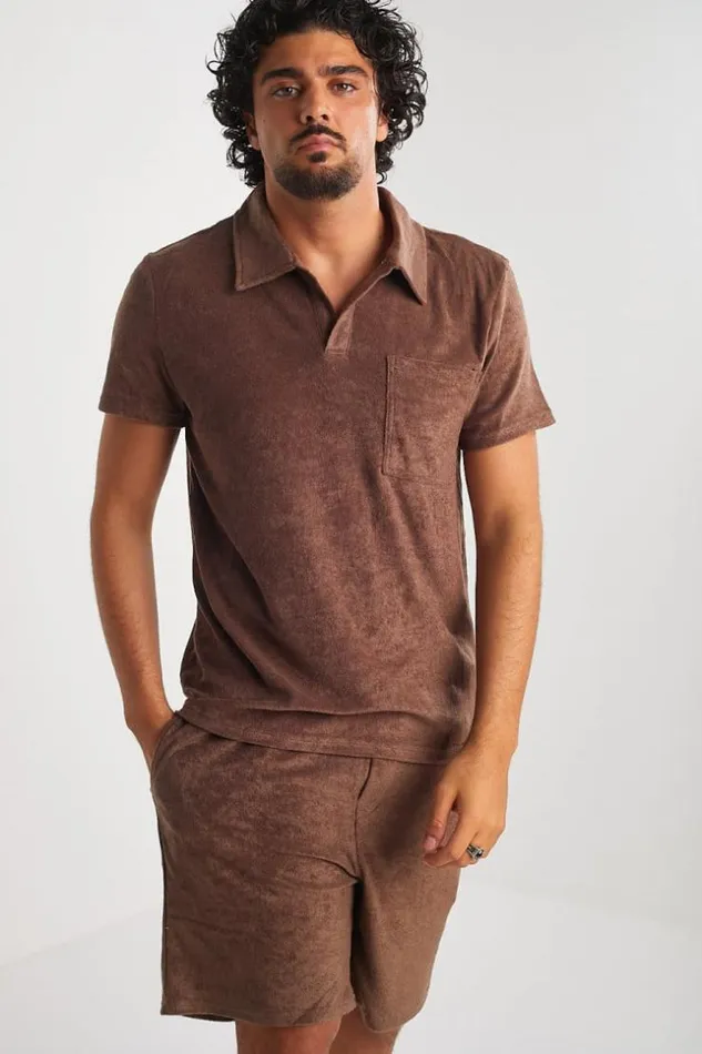 Men Ensemble 2 Pices Polo Short Marron En Velours Brown Brentiny Paris Polo Shirts