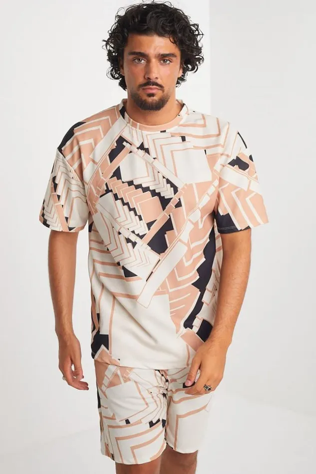 Men Ensemble 2 Pices TShirt Short Motif Gomtrique Tricolore Beige Brentiny Paris Top Bottom Sets Men Ensemble 2 Pices TShirt Short Motif Gomtrique Tricolore Beige Brentiny Paris Top Bottom Sets
