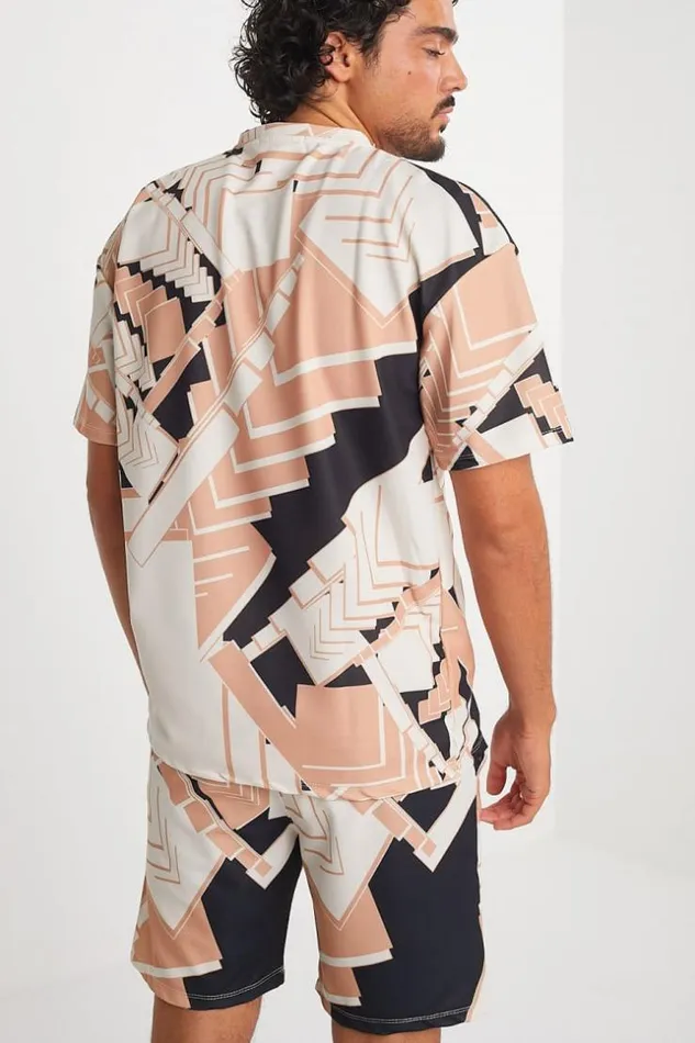 Men Ensemble 2 Pices TShirt Short Motif Gomtrique Tricolore Beige Brentiny Paris Top Bottom Sets Men Ensemble 2 Pices TShirt Short Motif Gomtrique Tricolore Beige Brentiny Paris Top Bottom Sets