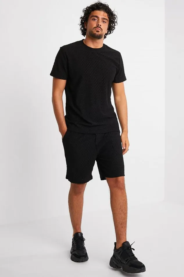 Men Ensemble 2 Pices TShirt Short Noir Textur Black Brentiny Paris Top Bottom Sets