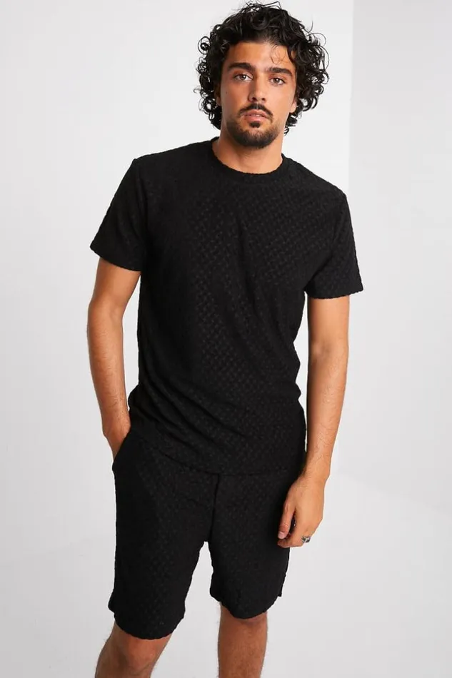 Men Ensemble 2 Pices TShirt Short Noir Textur Black Brentiny Paris Top Bottom Sets Men Ensemble 2 Pices TShirt Short Noir Textur Black Brentiny Paris Top Bottom Sets
