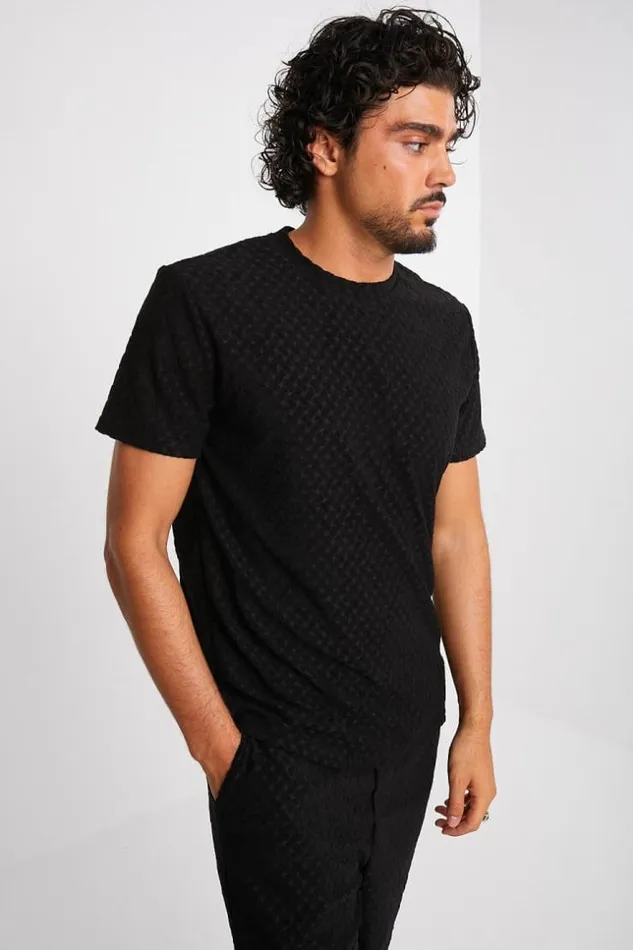 Men Ensemble 2 Pices TShirt Short Noir Textur Black Brentiny Paris Top Bottom Sets Men Ensemble 2 Pices TShirt Short Noir Textur Black Brentiny Paris Top Bottom Sets