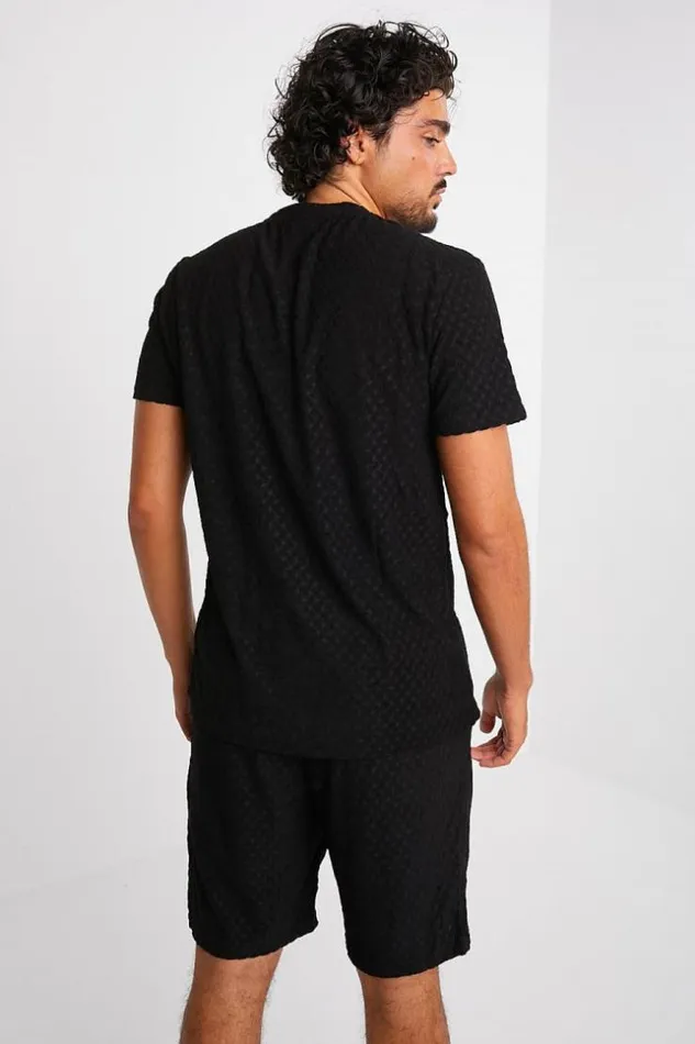 Men Ensemble 2 Pices TShirt Short Noir Textur Black Brentiny Paris Top Bottom Sets Men Ensemble 2 Pices TShirt Short Noir Textur Black Brentiny Paris Top Bottom Sets