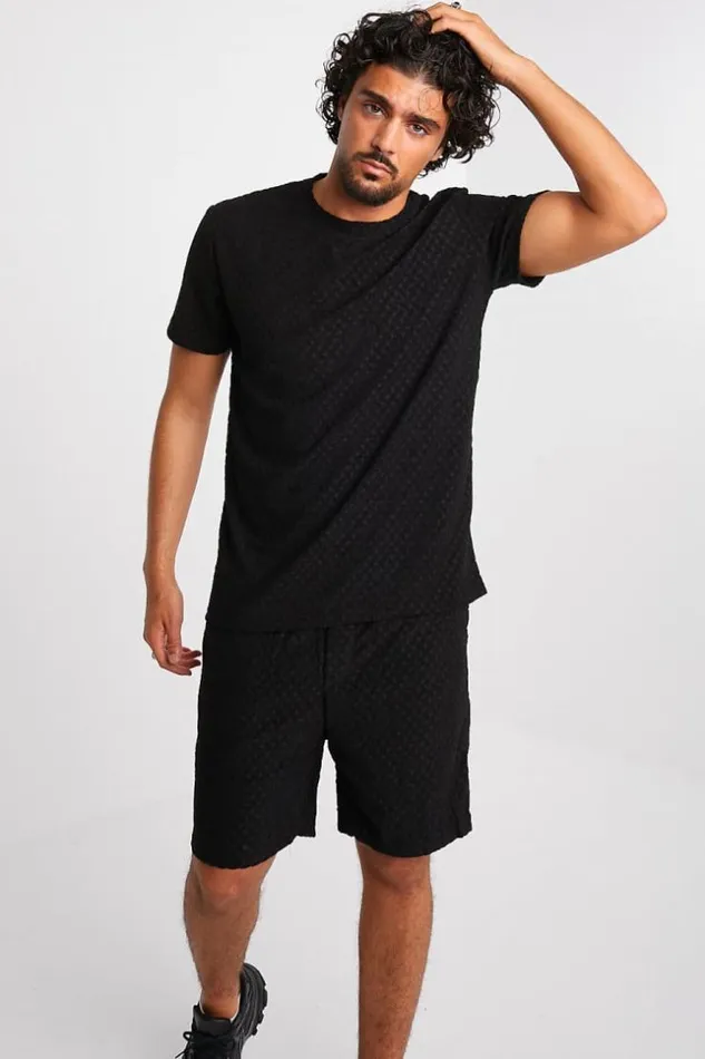 Men Ensemble 2 Pices TShirt Short Noir Textur Black Brentiny Paris Top Bottom Sets Men Ensemble 2 Pices TShirt Short Noir Textur Black Brentiny Paris Top Bottom Sets