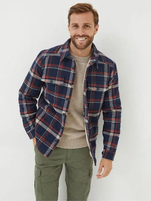 Men Fatface Coats and Jackets Blue Fjord Check Overshirt
