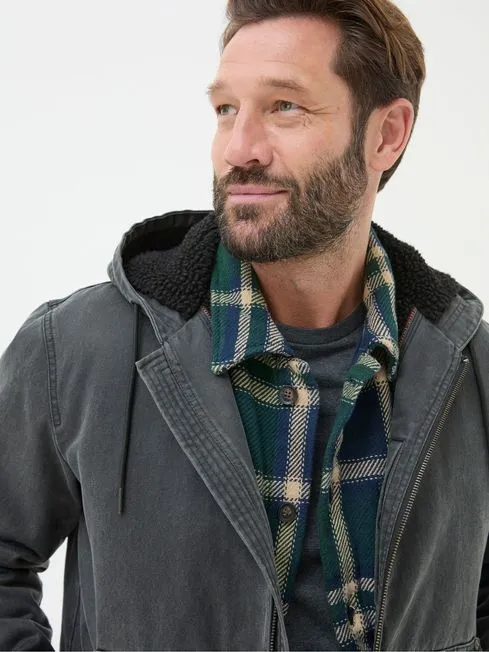 Men Fatface Coats and Jackets Grey Charcoal Denver Hooded Jacket