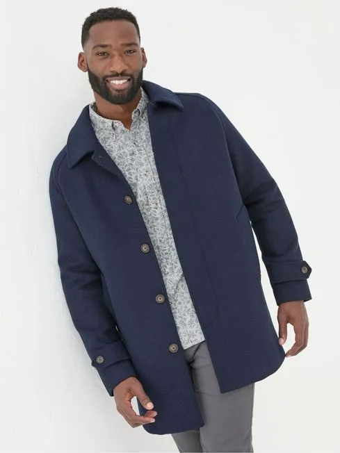 Men Fatface Coats and Jackets Pendeen Navy Blue Raglan Overcoat