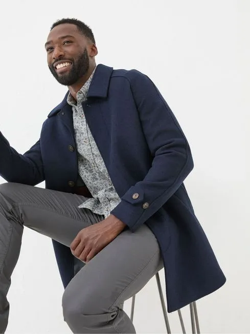 Men Fatface Coats and Jackets Pendeen Navy Blue Raglan Overcoat