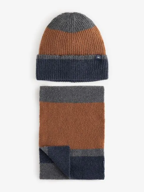 Men Fatface Hats Navy Colourblock Hat And Scarf Gift Set