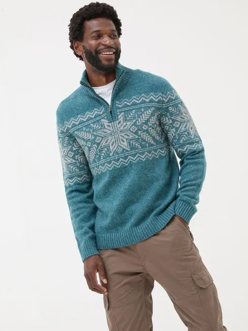 Men Fatface Knitwear Calder Light Blue Half Neck Jumper
