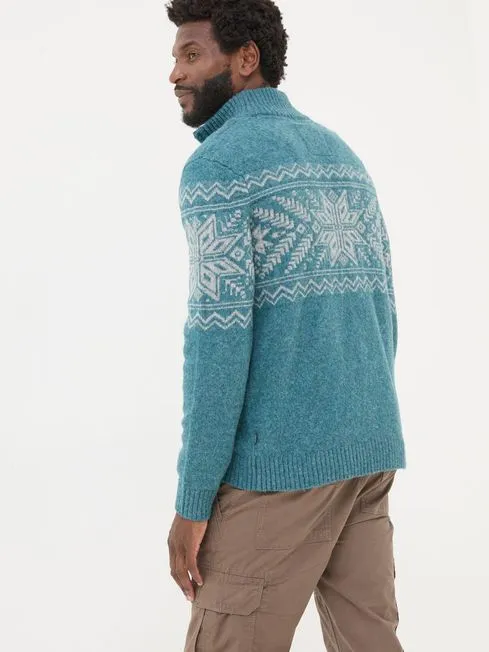 Men Fatface Knitwear Calder Light Blue Half Neck Jumper
