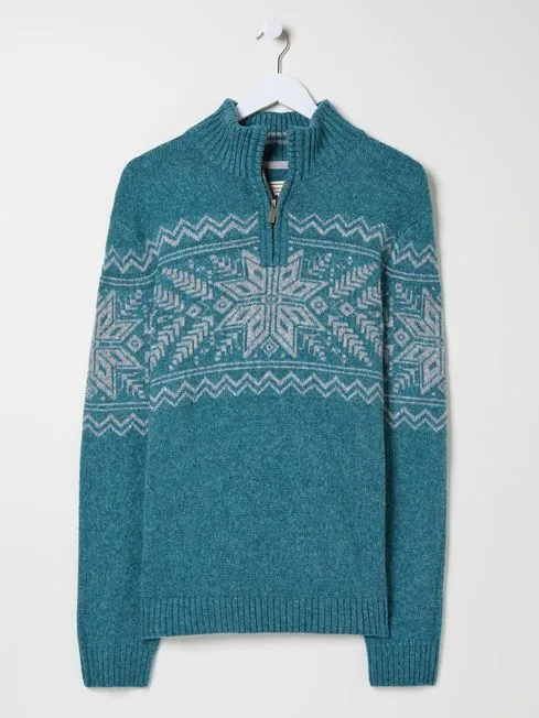 Men Fatface Knitwear Calder Light Blue Half Neck Jumper