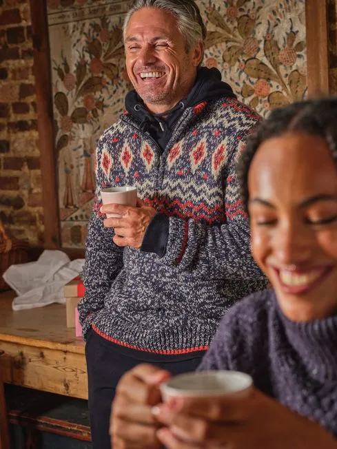 Men Fatface Knitwear Denim Vintage Rothbury Half Neck Jumper