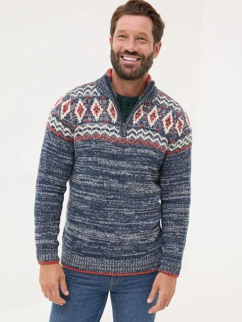 Men Fatface Knitwear Denim Vintage Rothbury Half Neck Jumper Men Fatface Knitwear Denim Vintage Rothbury Half Neck Jumper