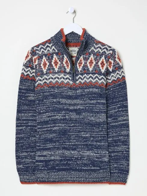 Men Fatface Knitwear Denim Vintage Rothbury Half Neck Jumper Men Fatface Knitwear Denim Vintage Rothbury Half Neck Jumper
