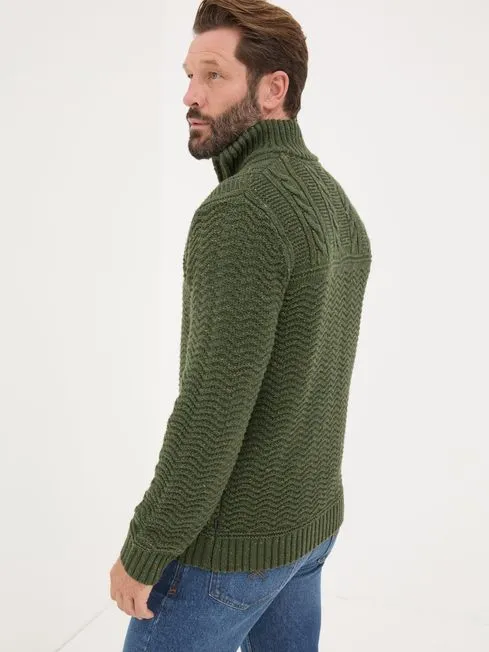 Men Fatface Knitwear Khaki Green Funtley Half Neck Jumper Men Fatface Knitwear Khaki Green Funtley Half Neck Jumper