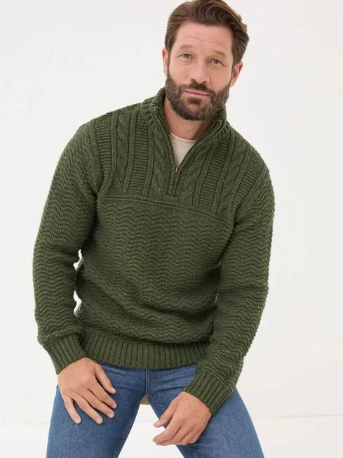 Men Fatface Knitwear Khaki Green Funtley Half Neck Jumper Men Fatface Knitwear Khaki Green Funtley Half Neck Jumper