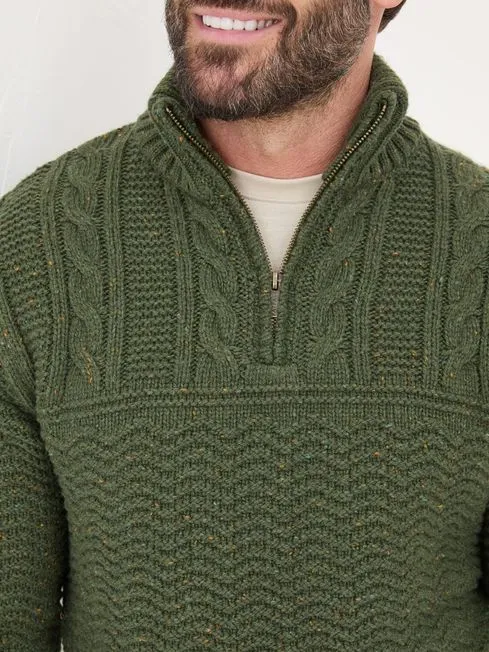 Men Fatface Knitwear Khaki Green Funtley Half Neck Jumper Men Fatface Knitwear Khaki Green Funtley Half Neck Jumper