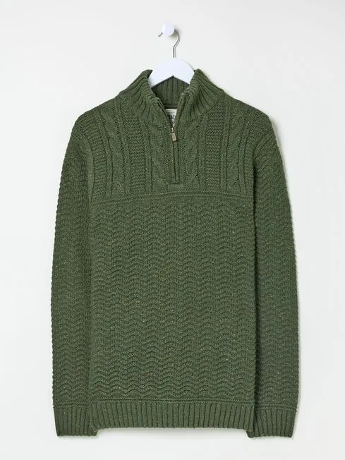 Men Fatface Knitwear Khaki Green Funtley Half Neck Jumper Men Fatface Knitwear Khaki Green Funtley Half Neck Jumper