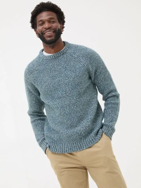 Men Fatface Knitwear Mid Blue Sefton Lofty Knitted Crew Neck Jumper