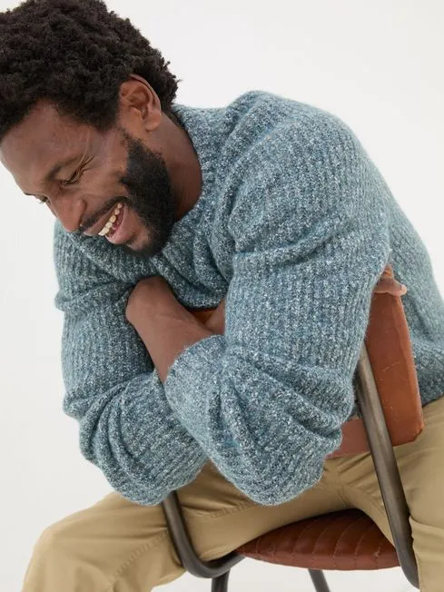 Men Fatface Knitwear Mid Blue Sefton Lofty Knitted Crew Neck Jumper Men Fatface Knitwear Mid Blue Sefton Lofty Knitted Crew Neck Jumper
