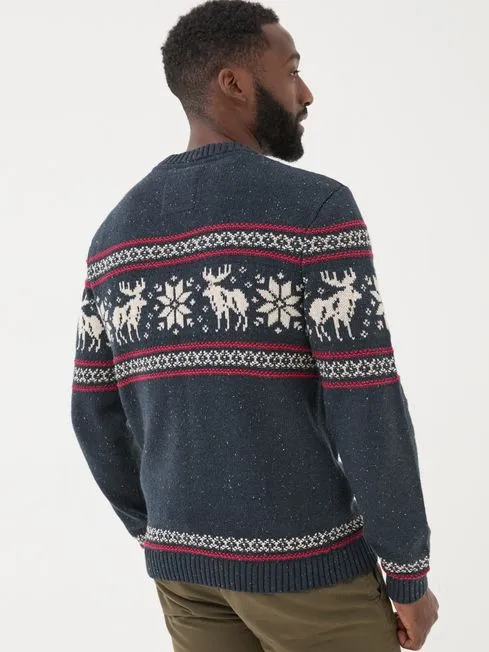 Men Fatface Knitwear Navy Moose Crew Jumper Men Fatface Knitwear Navy Moose Crew Jumper