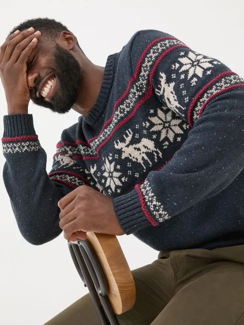 Men Fatface Knitwear Navy Moose Crew Jumper Men Fatface Knitwear Navy Moose Crew Jumper