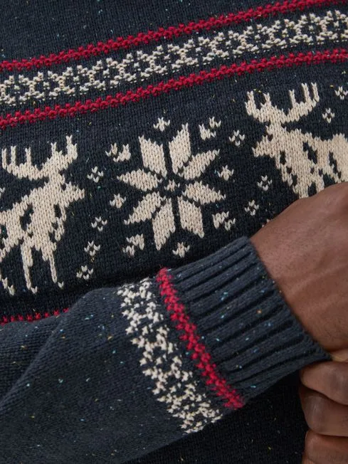 Men Fatface Knitwear Navy Moose Crew Jumper Men Fatface Knitwear Navy Moose Crew Jumper