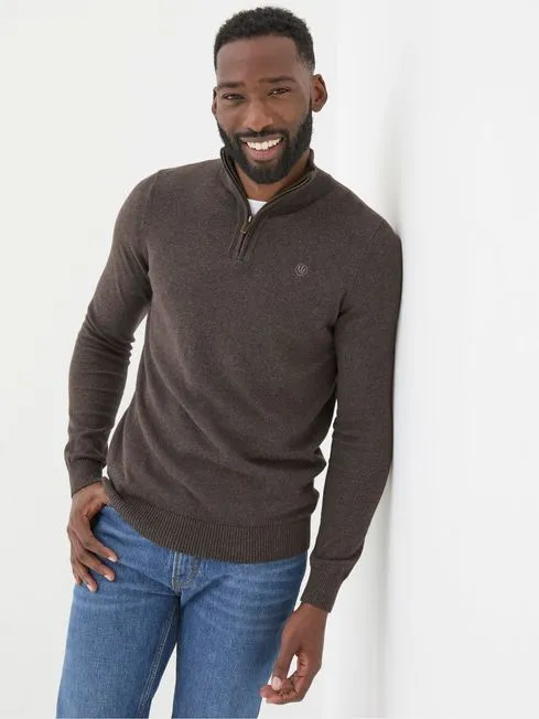 Men Fatface Knitwear Rye Brown HalfNeck Jumper