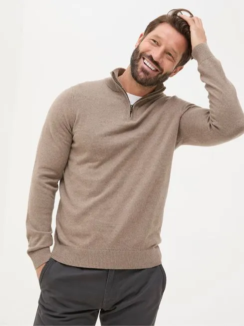 Men Fatface Knitwear Rye Natural HalfNeck Jumper
