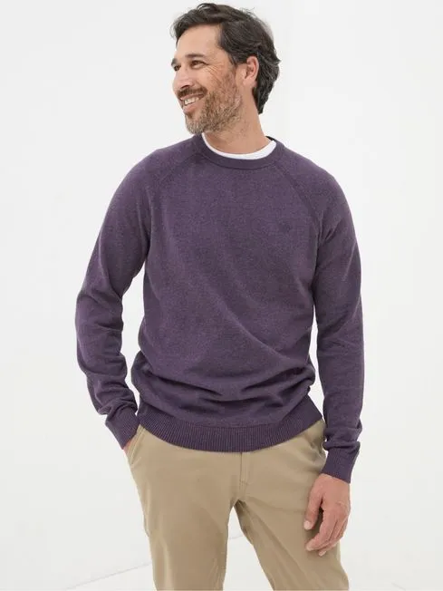 Men Fatface Knitwear Rye Purple Cotton Cashmere Crew Neck Jumper