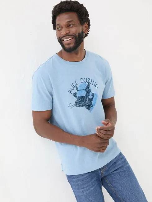 Men Fatface Loungewear Light Blue Bull Dozing TShirt