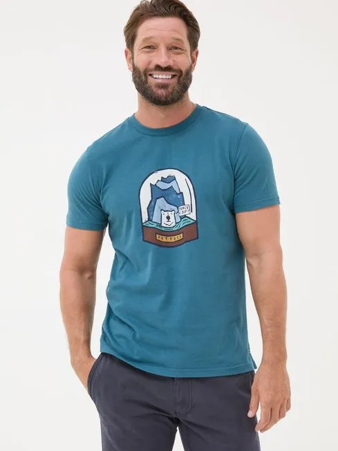 Men Fatface Loungewear Teal Blue 100 Cotton Bear Snow Globe TShirt