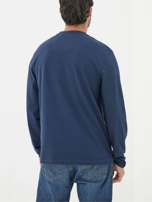 Men Fatface Loungewear Woodside Navy Blue Long Sleeve Henley T Shirt