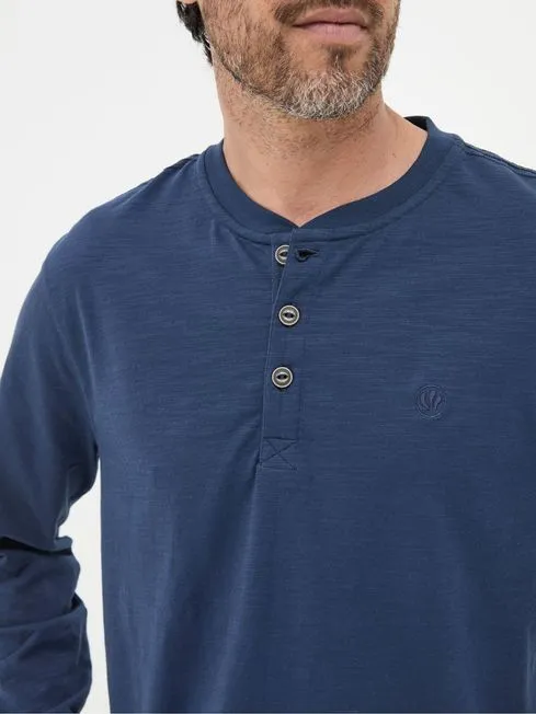 Men Fatface Loungewear Woodside Navy Blue Long Sleeve Henley T Shirt