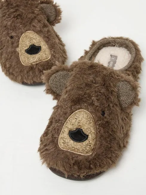 Men Fatface Pajamas and Nightwear Brown Grizzly Bear Slippers