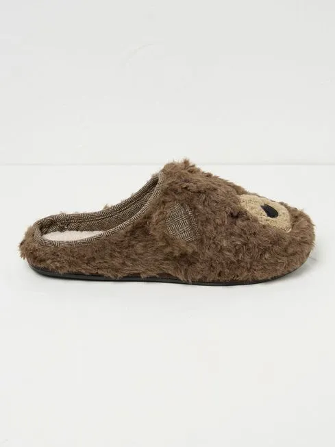 Men Fatface Pajamas and Nightwear Brown Grizzly Bear Slippers Men Fatface Pajamas and Nightwear Brown Grizzly Bear Slippers