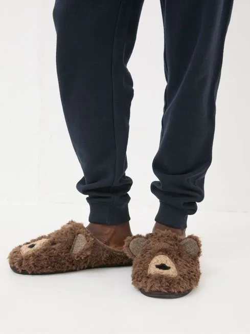 Men Fatface Pajamas and Nightwear Brown Grizzly Bear Slippers Men Fatface Pajamas and Nightwear Brown Grizzly Bear Slippers