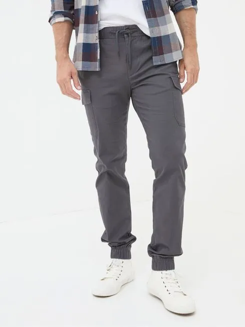 Men Fatface Pants Kent Grey Cuffed Cargo Trousers