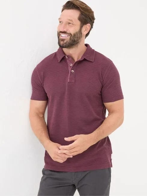 Men Fatface Polo Shirts Burgundy Red Fine Stripe Polo Shirt