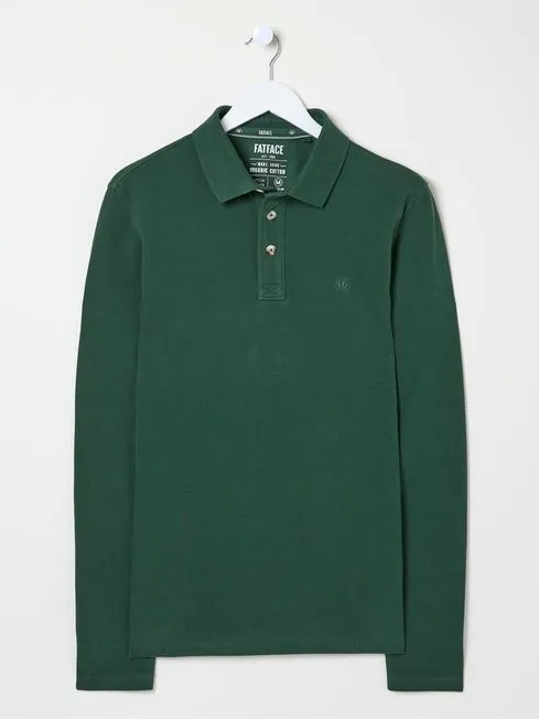 Men Fatface Polo Shirts Green Long Sleeve Organic Pique Polo Shirt Men Fatface Polo Shirts Green Long Sleeve Organic Pique Polo Shirt