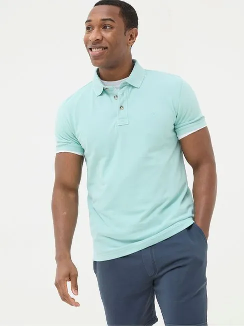 Men Fatface Polo Shirts Turquoise Blue Pique Polo Shirt