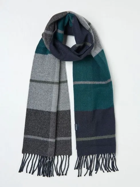 Men Fatface Scarves Teal Blue Oscar Check Scarf