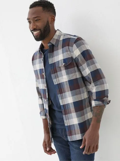 Men Fatface Shirts Blue Long Sleeve Buffalo Check Shirt