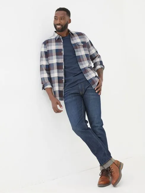 Men Fatface Shirts Blue Long Sleeve Buffalo Check Shirt
