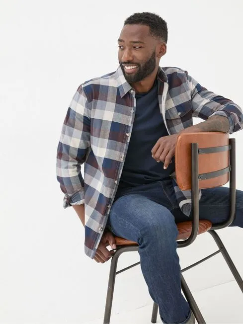 Men Fatface Shirts Blue Long Sleeve Buffalo Check Shirt