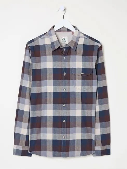 Men Fatface Shirts Blue Long Sleeve Buffalo Check Shirt