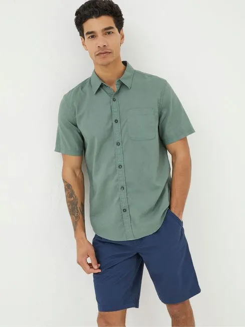 Men Fatface Shirts Bugle Green Linen Cotton Shirt