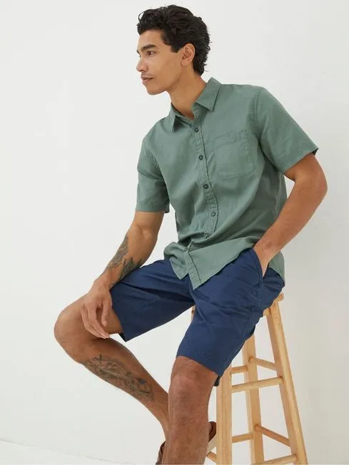 Men Fatface Shirts Bugle Green Linen Cotton Shirt Men Fatface Shirts Bugle Green Linen Cotton Shirt